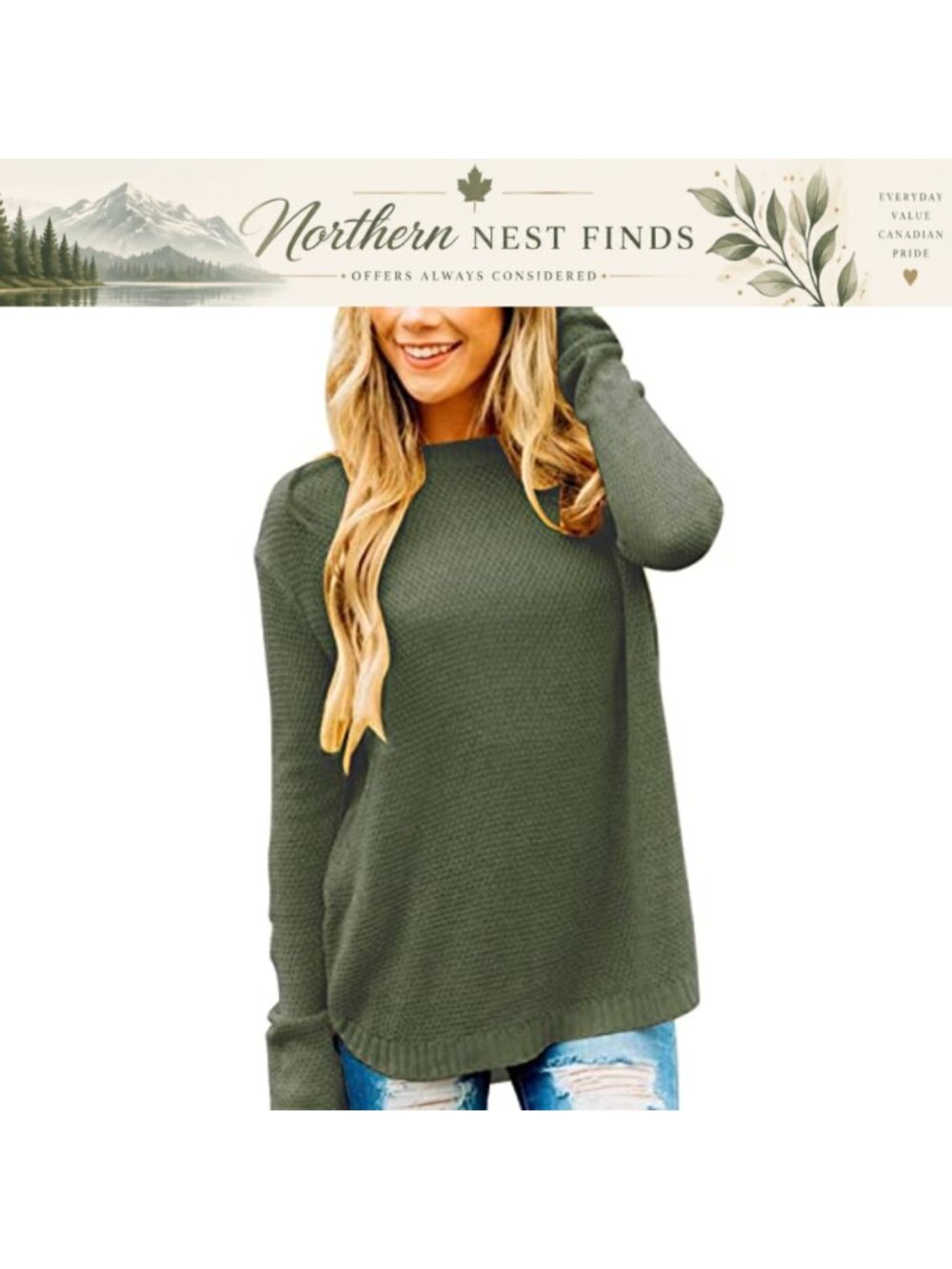 Women's Oversized Long Sleeve Crewneck Knit Pullover Sweater Acrylic